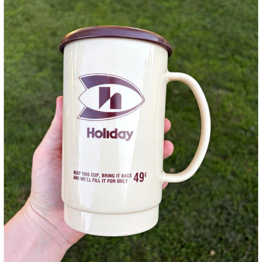 Holiday Advertising Travel Mug Cup w/ Lid 32 Oz Beige & Brown Duck Graphic